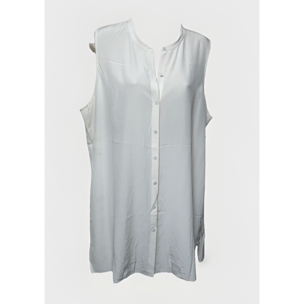 Eileen Fisher Systems 100% Silk Sleeveless Button Shirt Size XL Longline Cottage